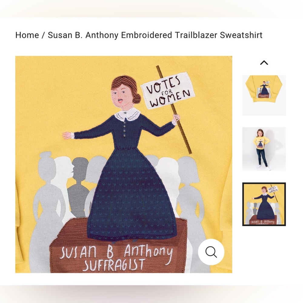 New Piccolina Susan B. Anthony Embroidered Trailblazer Sweatshirt Size 7